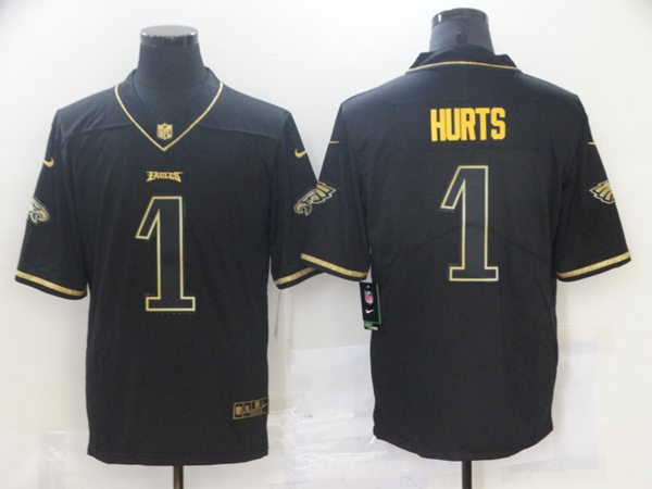 Mens Philadelphia Eagles #1 Jalen Hurts Nike Black Gold Retro Football Jersey