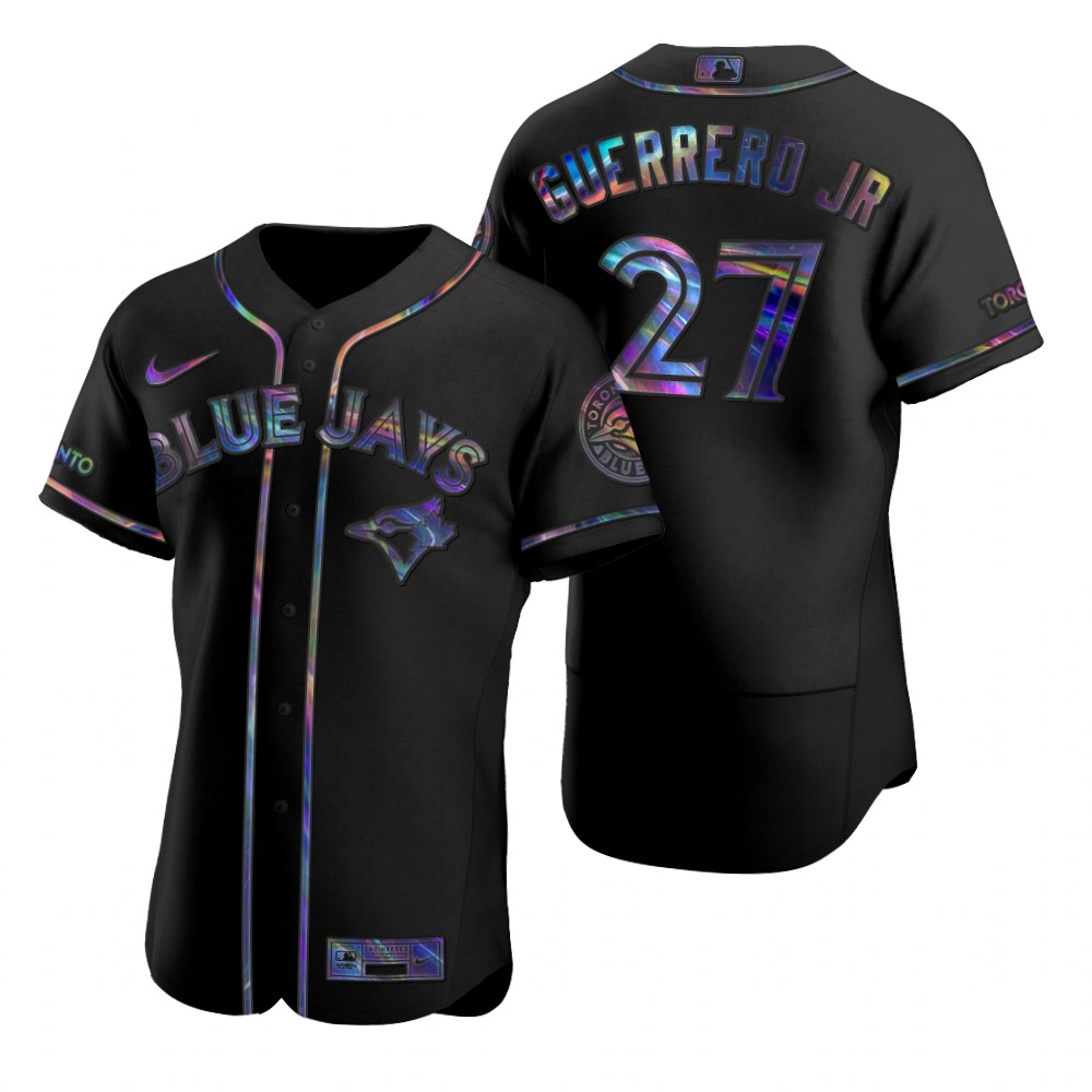 Mens Toronto Blue Jays #27 Vladimir Guerrero Jr. Nike Black Holographic Golden Edition Jersey