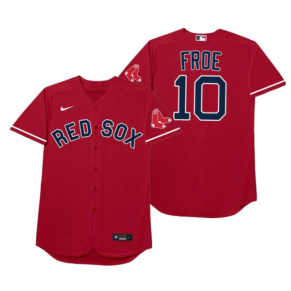 Mens Boston Red Sox #10 Boston Red Sox Hunter Renfroe Nike Red 2021 Players' Weekend Nickname Froe Jersey