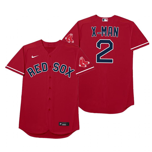 Mens Boston Red Sox #2 Xander Bogaerts Nike Red 2021 Players' Weekend Nickname X-Man Jersey