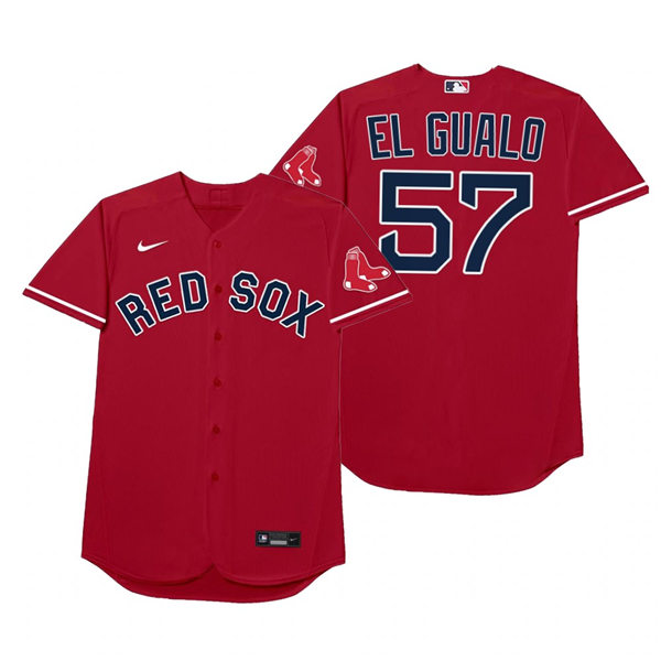 Mens Boston Red Sox #57 Eduardo Rodriguez Nike Red 2021 Players' Weekend Nickname El Gualo Jersey