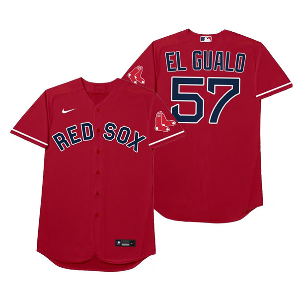 Mens Boston Red Sox #57 Eduardo Rodriguez Nike Red 2021 Players' Weekend Nickname El Gualo Jersey Mens Boston Red Sox #57 Eduardo Rodriguez Nike Red 2021 Players' Weekend Nickname El Gualo Jersey