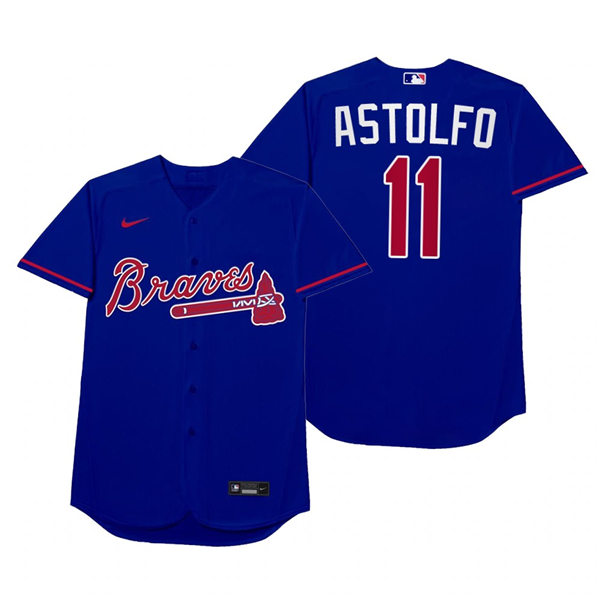 Mens Atlanta Braves #11 Ender Inciarte Nike Royal 2021 Players' Weekend Nickname Astolfo Jersey Mens Atlanta Braves #11 Ender Inciarte Nike Royal 2021 Players' Weekend Nickname Astolfo Jersey