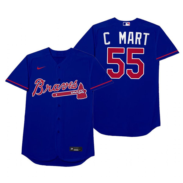 Mens Atlanta Braves #55 Chris Martin Nike Royal 2021 Players' Weekend Nickname C Mart Jersey