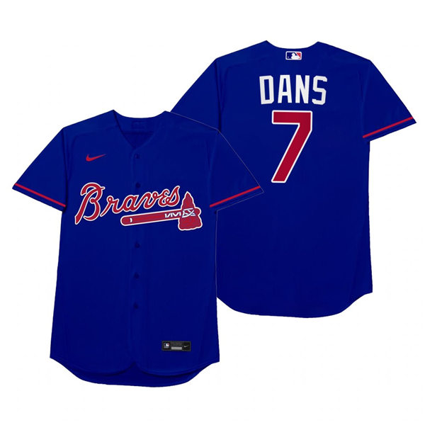 Mens Atlanta Braves #7 Dansby Swanson Nike Royal 2021 Players' Weekend Nickname Dans Jersey