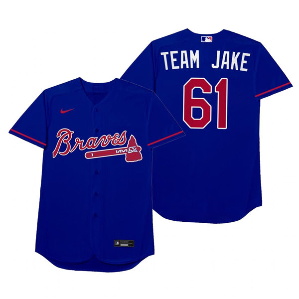 Mens Atlanta Braves #61 Shane Greene Nike Royal 2021 Players' Weekend Nickname Team Jake Jersey Mens Atlanta Braves #61 Shane Greene Nike Royal 2021 Players' Weekend Nickname Team Jake Jersey