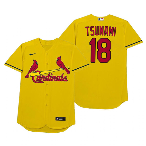 Mens St. Louis Cardinals #18 Carlos Martinez Nike Gold 2021 Players' Weekend Nickname Tsunami Jersey