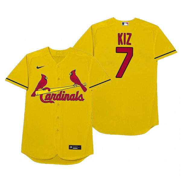 Mens St. Louis Cardinals #7 Andrew Knizner Nike Gold 2021 Players' Weekend Nickname Kiz Jersey