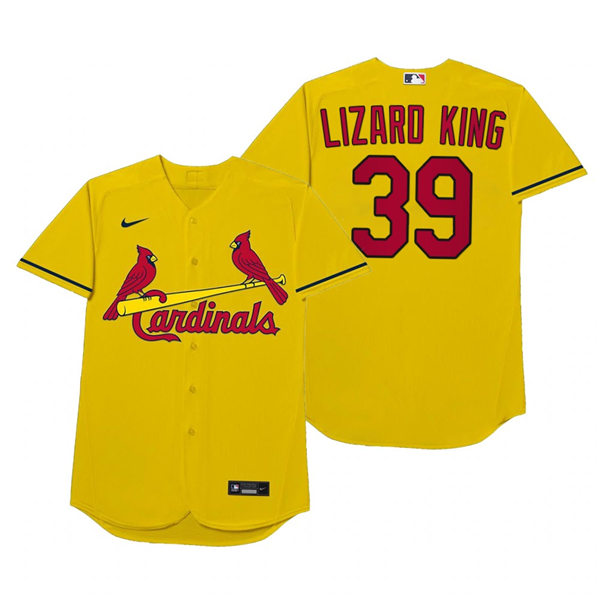 Mens St. Louis Cardinals #39 Miles Mikolas Nike Gold 2021 Players' Weekend Nickname Lizard King Jersey Mens St. Louis Cardinals #39 Miles Mikolas Nike Gold 2021 Players' Weekend Nickname Lizard King Jersey
