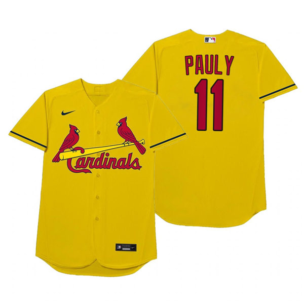 Mens St. Louis Cardinals #11 Paul DeJong Nike Gold 2021 Players' Weekend Nickname Pauly Jersey
