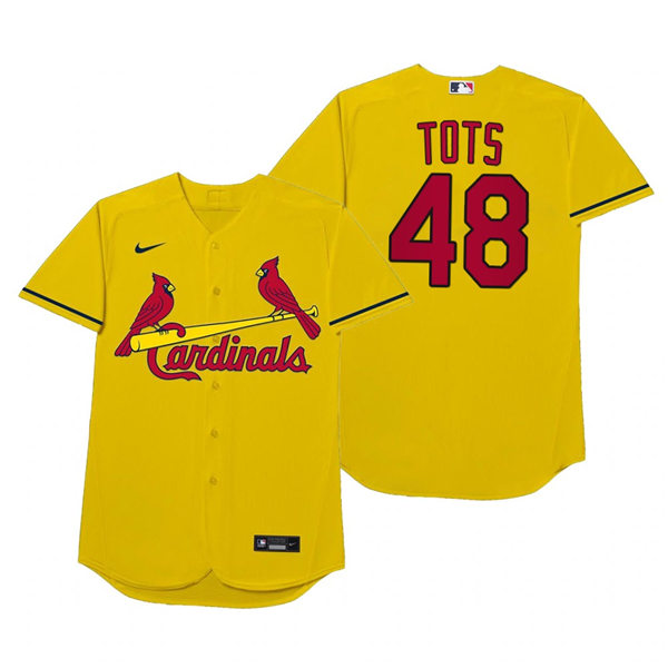 Mens St. Louis Cardinals #48 Harrison Bader Nike Gold 2021 Players' Weekend Nickname Tots Jersey