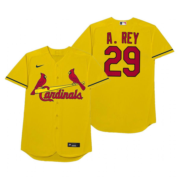 Mens St. Louis Cardinals #29 Alex Reyes Nike Gold 2021 Players' Weekend Nickname A. Rey Jersey