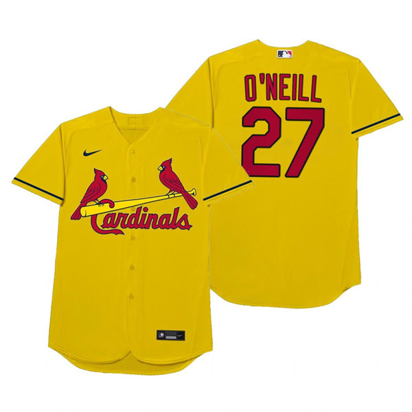 Mens St. Louis Cardinals #27 Tyler O'Neill Nike Gold 2021 Players' Weekend Nickname O'Neill Jersey Mens St. Louis Cardinals #27 Tyler O'Neill Nike Gold 2021 Players' Weekend Nickname O'Neill Jersey