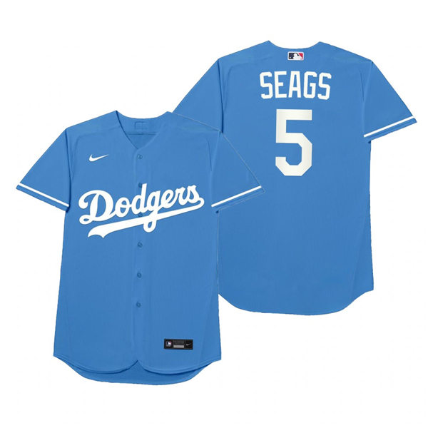 Mens Los Angeles Dodgers #5 Corey Seager Nike Royal 2021 Players' Weekend Nickname Seags Jersey