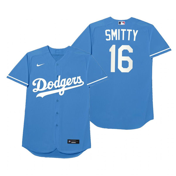 Mens Los Angeles Dodgers #16 Will Smith Nike Royal 2021 Players' Weekend Nickname Smitty Jersey Mens Los Angeles Dodgers #16 Will Smith Nike Royal 2021 Players' Weekend Nickname Smitty Jersey