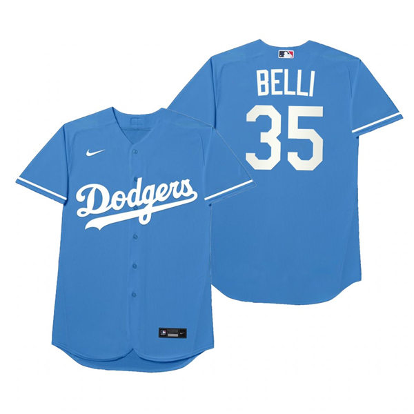 Mens Los Angeles Dodgers #35 Cody Bellinger Nike Royal 2021 Players' Weekend Nickname Belli Jersey