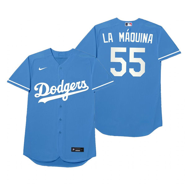 Mens Los Angeles Dodgers #55 Albert Pujols Nike Royal 2021 Players' Weekend Nickname La Maquina Jersey