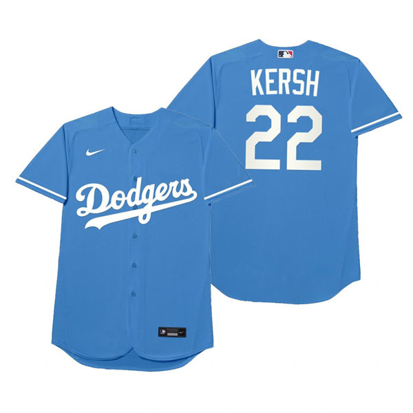 Mens Los Angeles Dodgers #22 Clayton Kershaw Nike Royal 2021 Players' Weekend Nickname Kersh Jersey