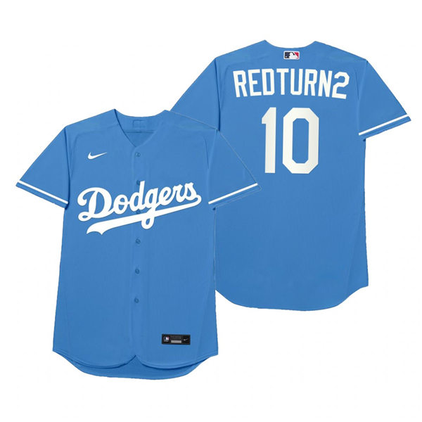 Mens Los Angeles Dodgers #10 Justin Turner Nike Royal 2021 Players' Weekend Nickname Redturn2 Jersey