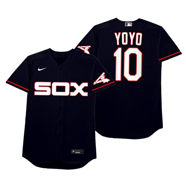 Mens Chicago White Sox #10 Yoan Moncada Nike Navy 2021 Players' Weekend Nickname Yoyo Jersey Mens Chicago White Sox #10 Yoan Moncada Nike Navy 2021 Players' Weekend Nickname Yoyo Jersey