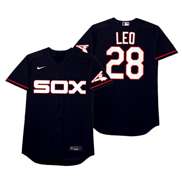 Mens Chicago White Sox #28 Leury Garcia Nike Navy 2021 Players' Weekend Nickname Leo Jersey