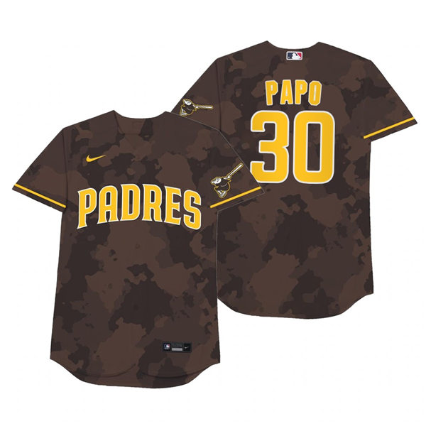 Mens San Diego Padres #30 Eric Hosmer Nike Brown Camo 2021 Players' Weekend Nickname Papo Jersey Mens San Diego Padres #30 Eric Hosmer Nike Brown Camo 2021 Players' Weekend Nickname Papo Jersey