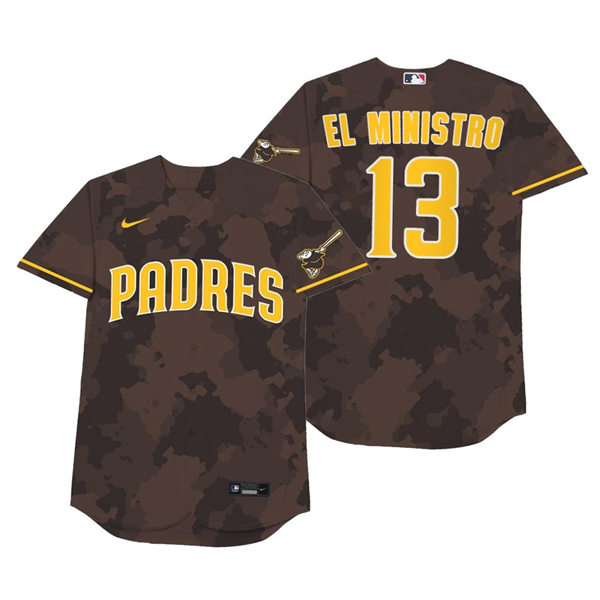 Mens San Diego Padres #13 Manny Machado Nike Brown Camo 2021 Players' Weekend Nickname El Ministro Jersey Mens San Diego Padres #13 Manny Machado Nike Brown Camo 2021 Players' Weekend Nickname El Ministro Jersey