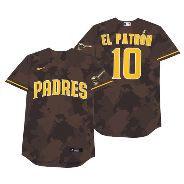 Mens San Diego Padres #10 Jurickson Profar Nike Brown Camo 2021 Players' Weekend Nickname El Patron Jersey