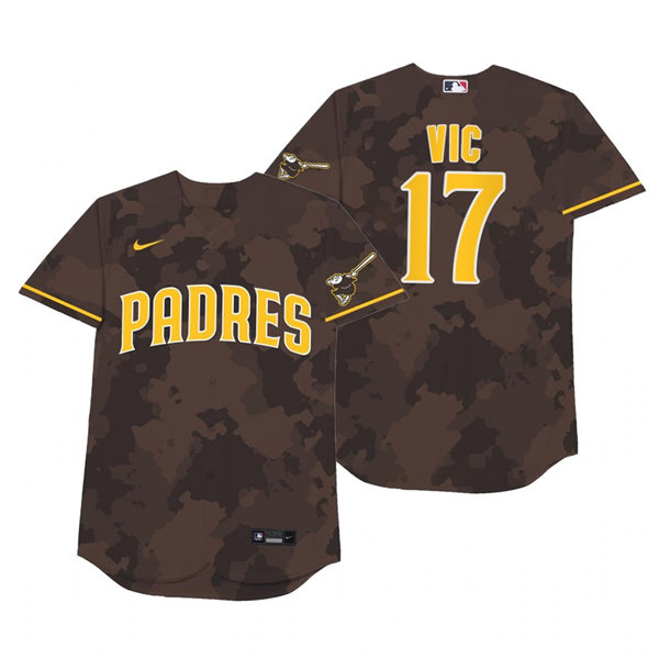 Mens San Diego Padres #17 Victor Caratini Nike Brown Camo 2021 Players' Weekend Nickname Vic Jersey