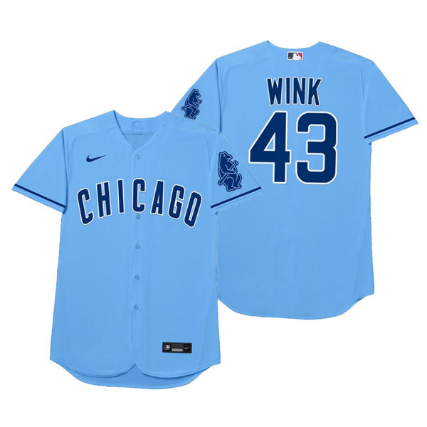 Mens Chicago Cubs #43 Dan Winkler Nike Powder Blue 2021 Players' Weekend Nickname Wink Jersey