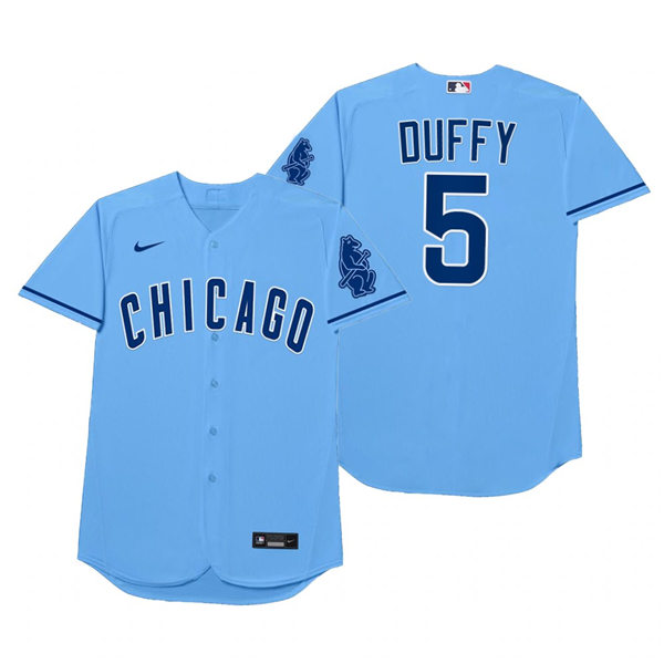 Mens Chicago Cubs #5 Matt Duffy Nike Powder Blue 2021 Players' Weekend Nickname Duffy Jersey