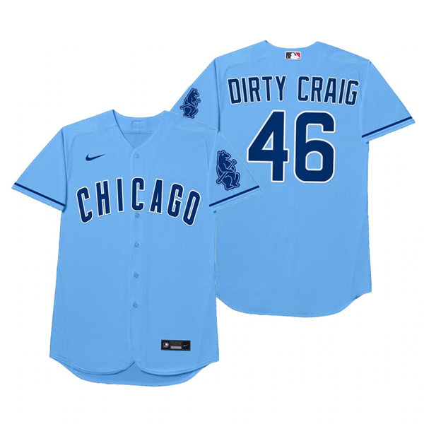 Mens Chicago Cubs #46 Craig Kimbrel Nike Nike Powder Blue 2021 Players' Weekend Nickname Dirty Craig Jersey