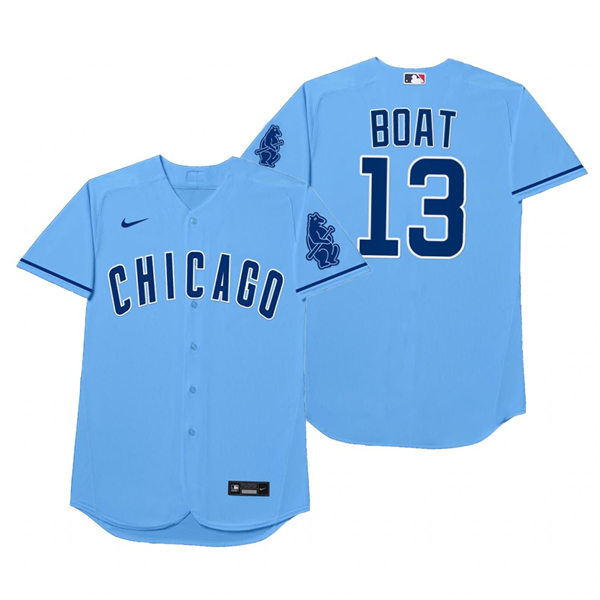 Mens Chicago Cubs #13 David Bote Nike Powder Blue 2021 Players' Weekend Nickname Boat Jersey