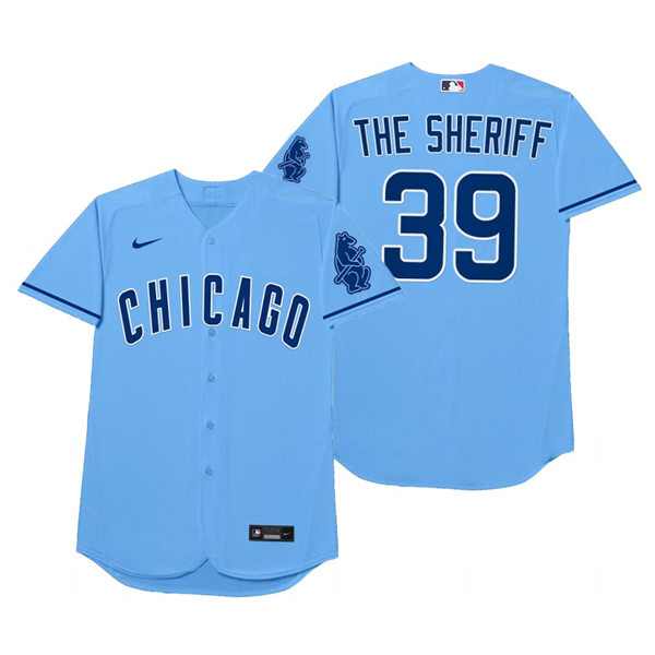 Mens Chicago Cubs #39 Andrew Chafin Nike Nike Powder Blue 2021 Players' Weekend Nickname The Sheriff Jersey