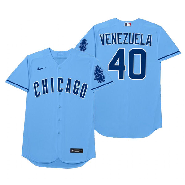 Mens Chicago Cubs #40 Willson Contreras Nike Nike Powder Blue 2021 Players' Weekend Nickname Venezuela Jersey
