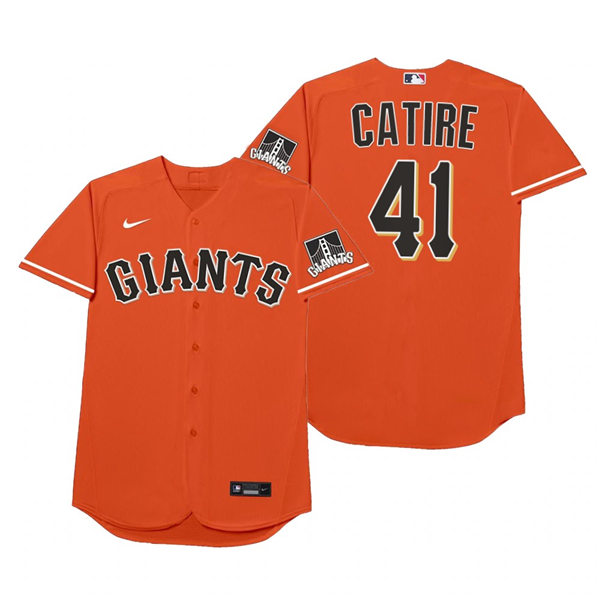 Mens San Francisco Giants #41 Wilmer Flores Nike Orange 2021 Players' Weekend Nickname Catire Jersey