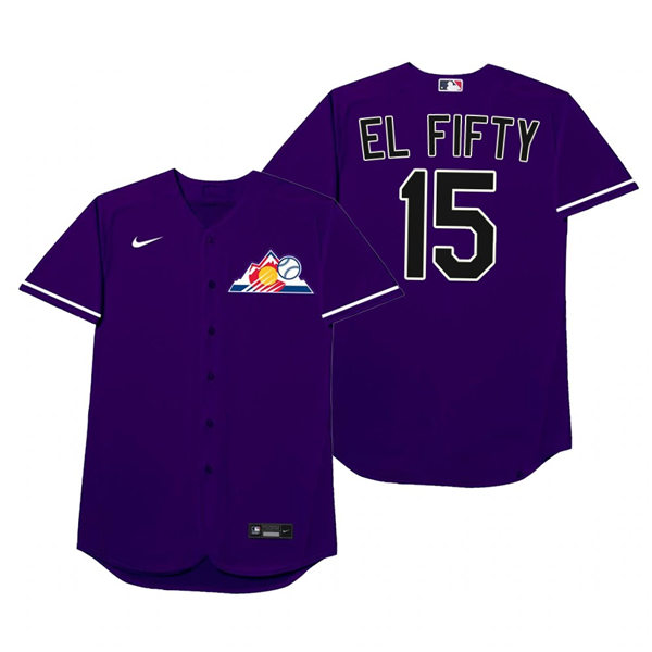 Mens Colorado Rockies #15 Raimel Tapia Nike Purple 2021 Players' Weekend Nickname El Fifty Jersey Mens Colorado Rockies #15 Raimel Tapia Nike Purple 2021 Players' Weekend Nickname El Fifty Jersey