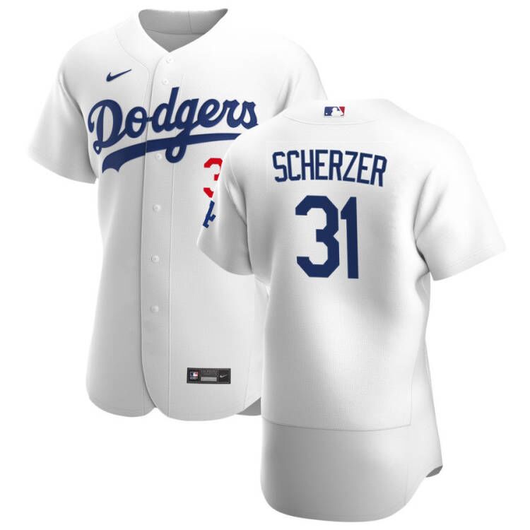 Mens Los Angeles Dodgers #31 Max Scherzer Nike White Home FlexBase Jersey