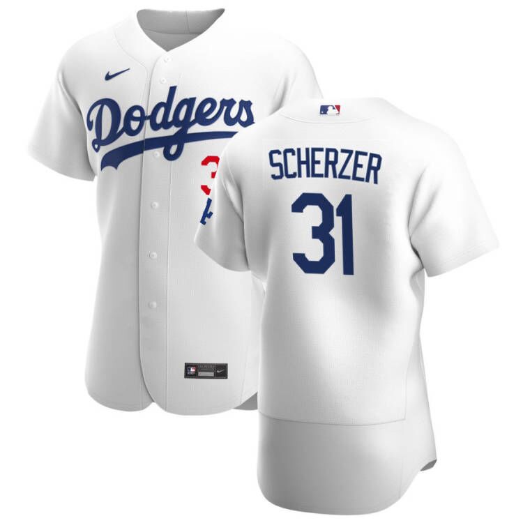 Mens Los Angeles Dodgers #31 Max Scherzer Nike White Home FlexBase Jersey Mens Los Angeles Dodgers #31 Max Scherzer Nike White Home FlexBase Jersey