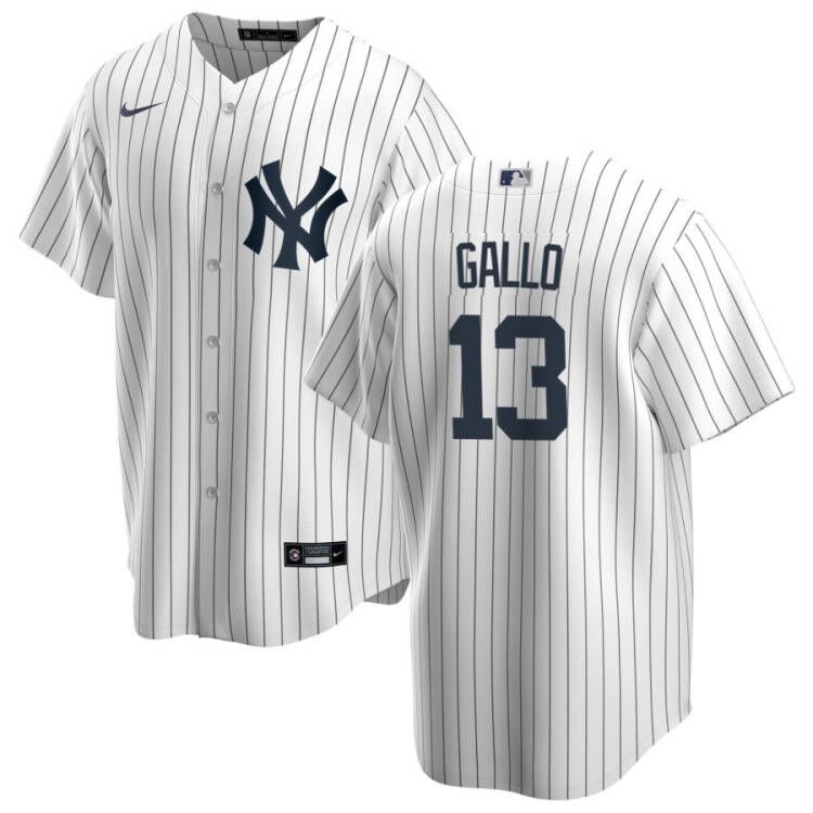 Mens New York Yankees #13 Joey Gallo Nike White Pinstripe With Name Home CoolBase Jersey