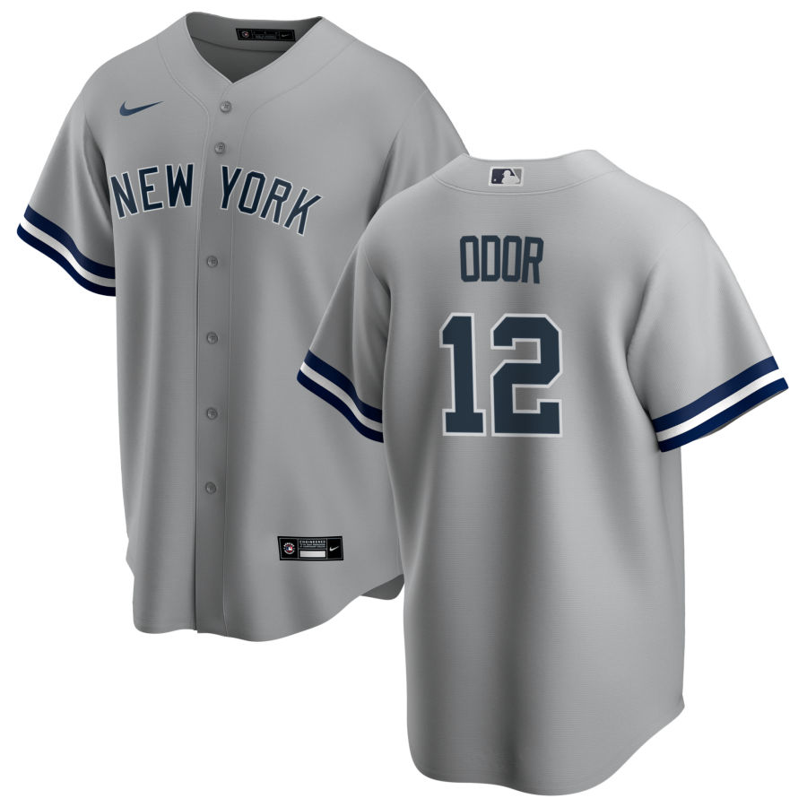 Mens New York Yankees #12 Rougned Odor Stitched Nike Gray Road CoolBase Jersey