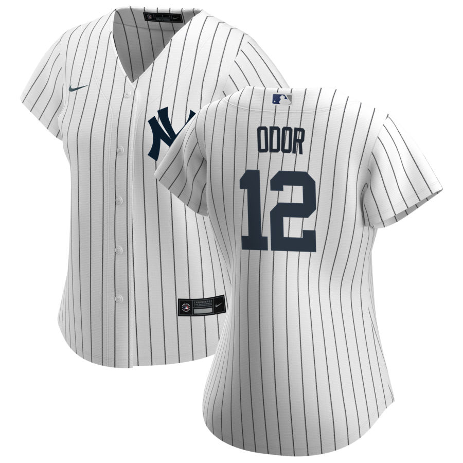 Womens New York Yankees #12 Rougned Odor Nike White Pinstripe With Name Home CoolBase Jersey