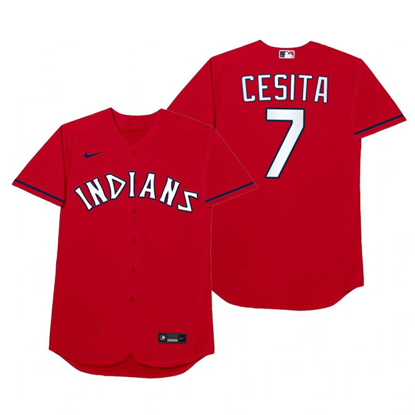 Mens Cleveland Indians #7 Cesar Hernandez Nike Red 2021 Players' Weekend Nickname Cesita Jersey Mens Cleveland Indians #7 Cesar Hernandez Nike Red 2021 Players' Weekend Nickname Cesita Jersey