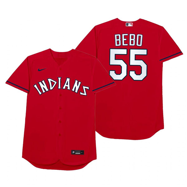 Mens Cleveland Indians #55 Roberto Perez Nike Red 2021 Players' Weekend Nickname Bebo Jersey Mens Cleveland Indians #55 Roberto Perez Nike Red 2021 Players' Weekend Nickname Bebo Jersey