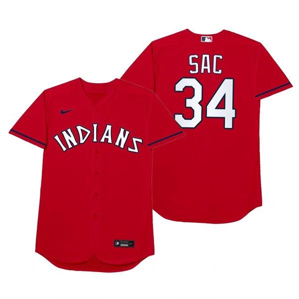 Mens Cleveland Indians #34 Zach Plesac Nike Red 2021 Players' Weekend Nickname Sac Jersey