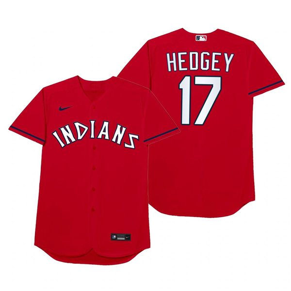 Mens Cleveland Indians #17 Austin Hedges Nike Red 2021 Players' Weekend Nickname Hedgey Jersey