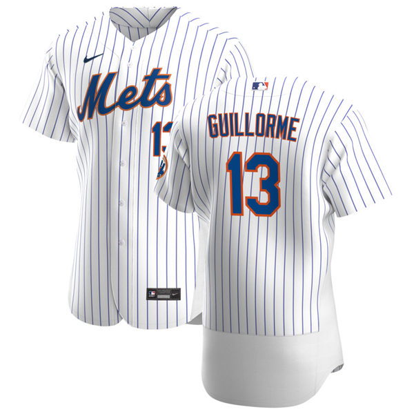 Mens New York Mets #13 Luis Guillorme Nike Home White Pinstripe FlexBase Jersey