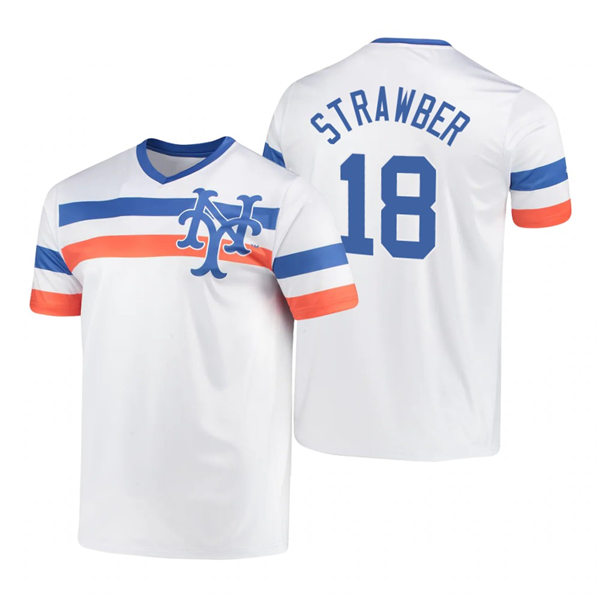 Mens New York Mets Retired Player #18 Darryl Strawberry NWhite Cooperstown Collection V-Neck Jersey