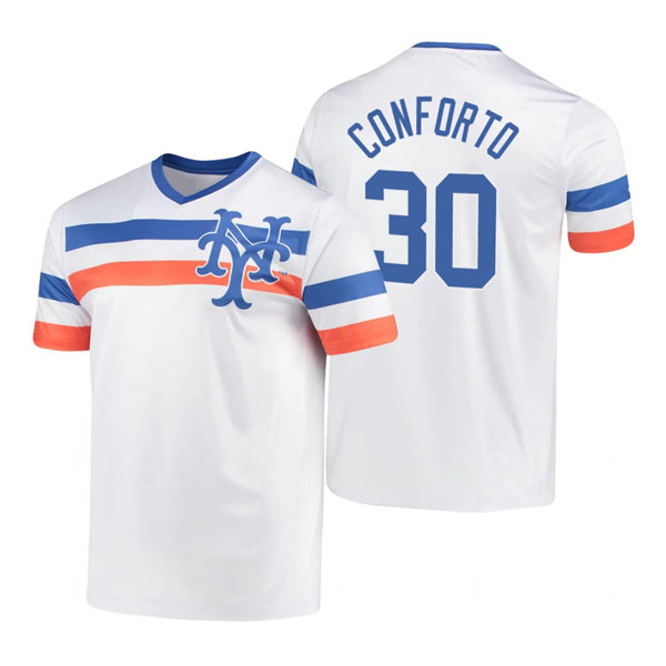 Mens New York Mets #30 Michael Conforto White Cooperstown Collection V-Neck Jersey