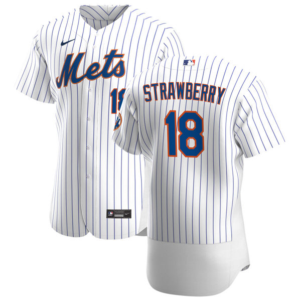 Mens New York Mets Retired Player #18 Darryl Strawberry Nike Home White Pinstripe FlexBase Jersey